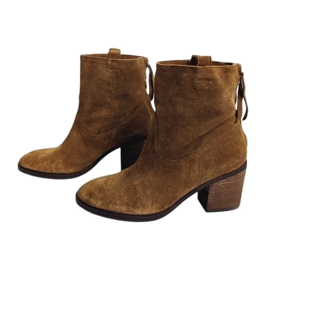 Sam Edelman Earthy Folk Boho Western Brown Suede Leather Ankle Boots
